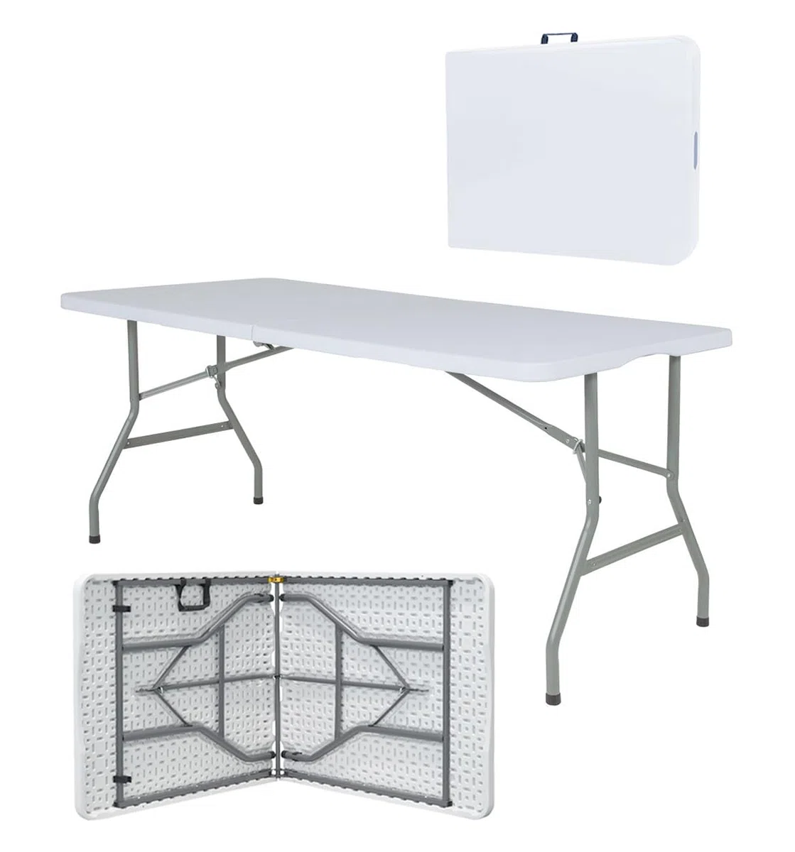 IlGruppone Tavolo Pieghevole Bianco Richiudibile Tavolino Pic Nic Esterno Salvaspazio Camping Terrazzo CamperStruttura In Acciaio Per Feste Giardino Campeggio Vacanze Lunghezza 180 Cm