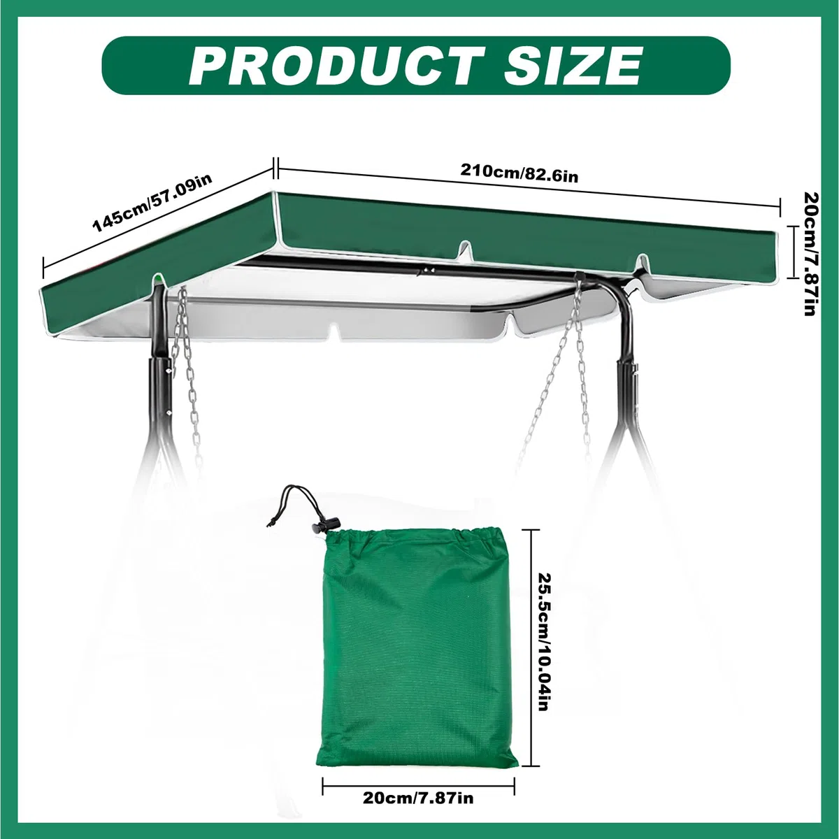 Telo di ricambio per dondolo Hollywood, 3 posti, 210 x 145 cm, 420D, impermeabile, universale, per altalena da giardino, copertura di ricambio (verde)