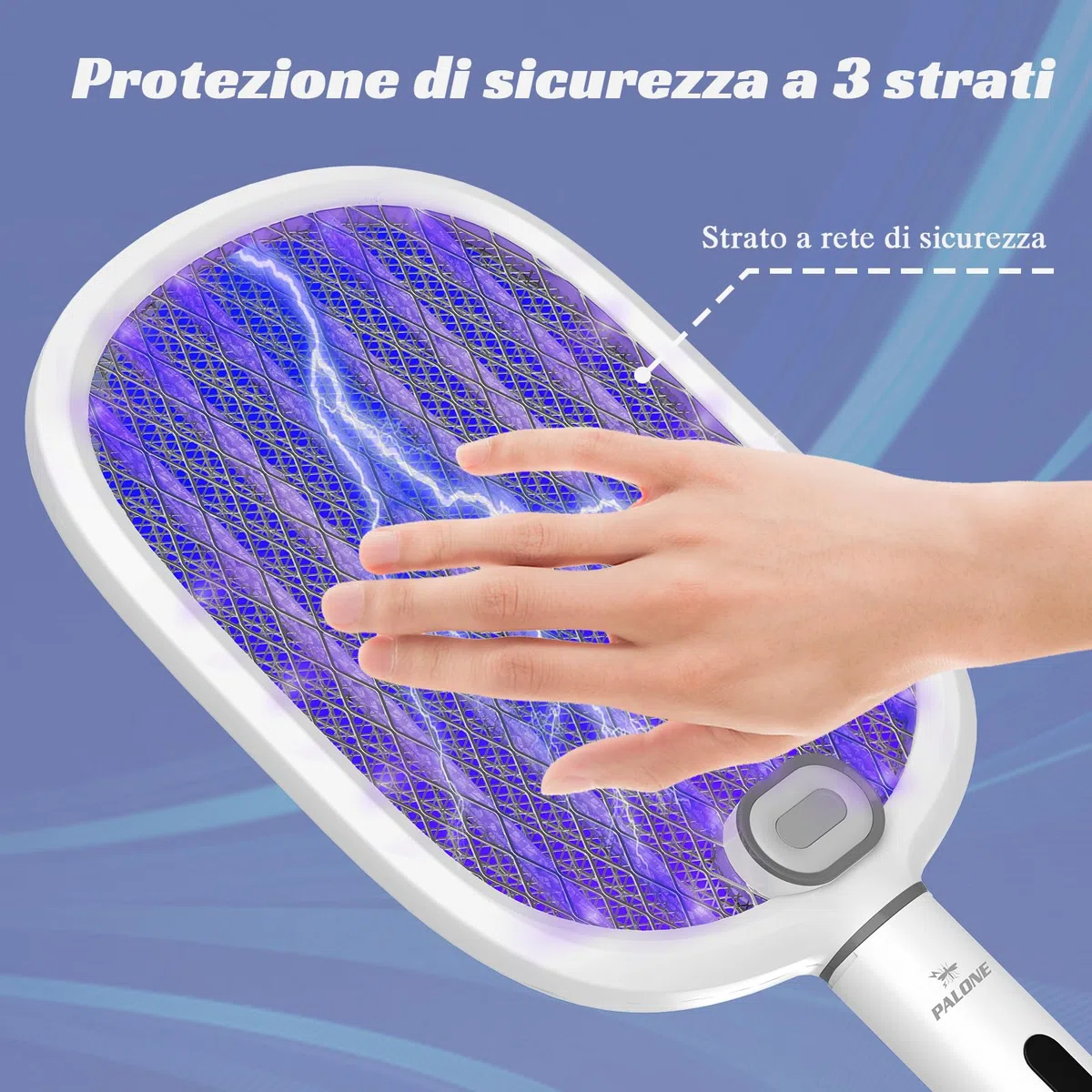 PALONE Racchetta Zanzare Elettrica 4000V con 2 Type-C, Portatile Ricaricabile 1800mAh Scacciamosche Elettrico Rimovibile, Notte LED & Base di Ricarica USB C