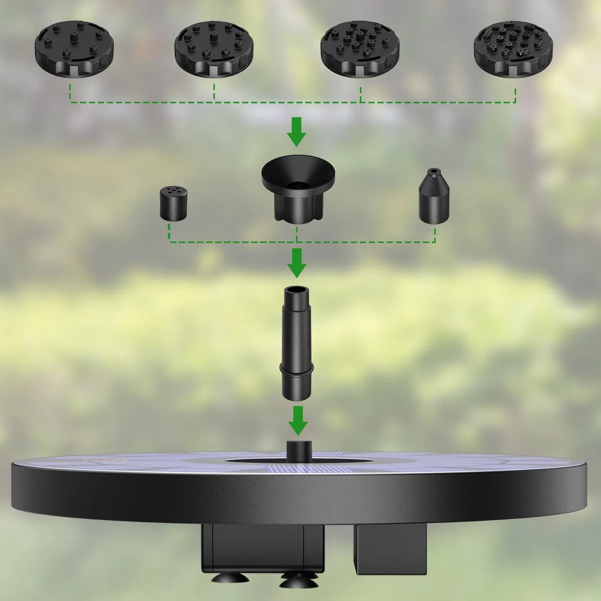 AMZtime 2.5W Fontana Pompa Solare da Giardino, con 6 Ugelli, Acqua Galleggiante per Bagno per Uccelli, Laghetto, Decorazione e Piscina