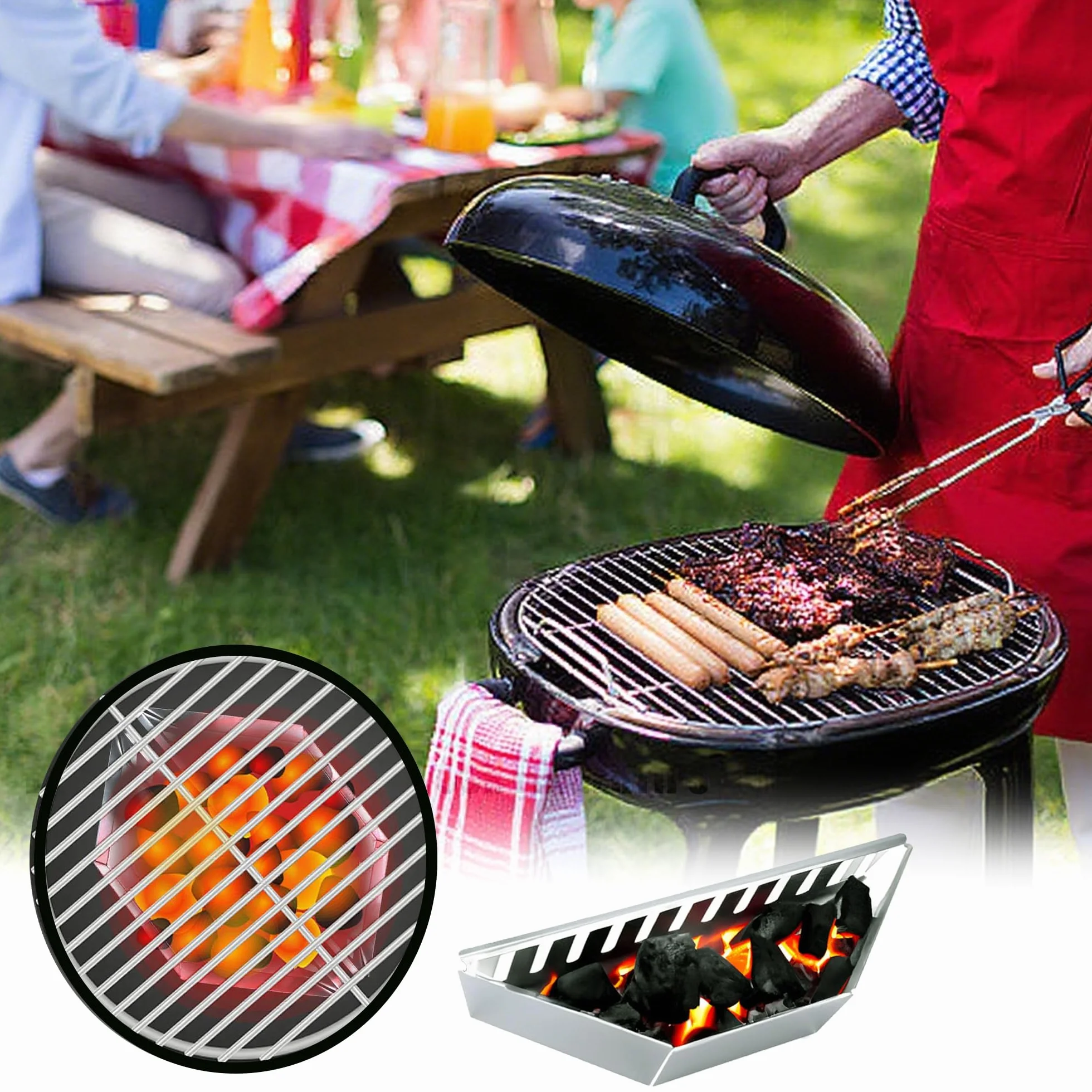 Cestino per Carbonella da Barbecue in Acciaio Inox BBQ Charcoal Basket, Pezzi per un Calore Uniforme Nella Griglia Del Bollitore, Cestino Di Carbone, Facile Da Pulire e Sovrappostibile