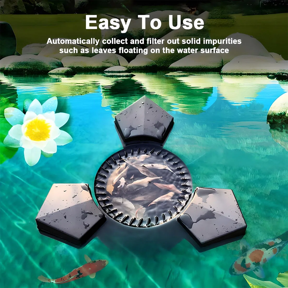 Skimmer galleggiante automatico per laghetti e superfici con aeratore, efficiente gestione dell'acqua per laghetti e piscine