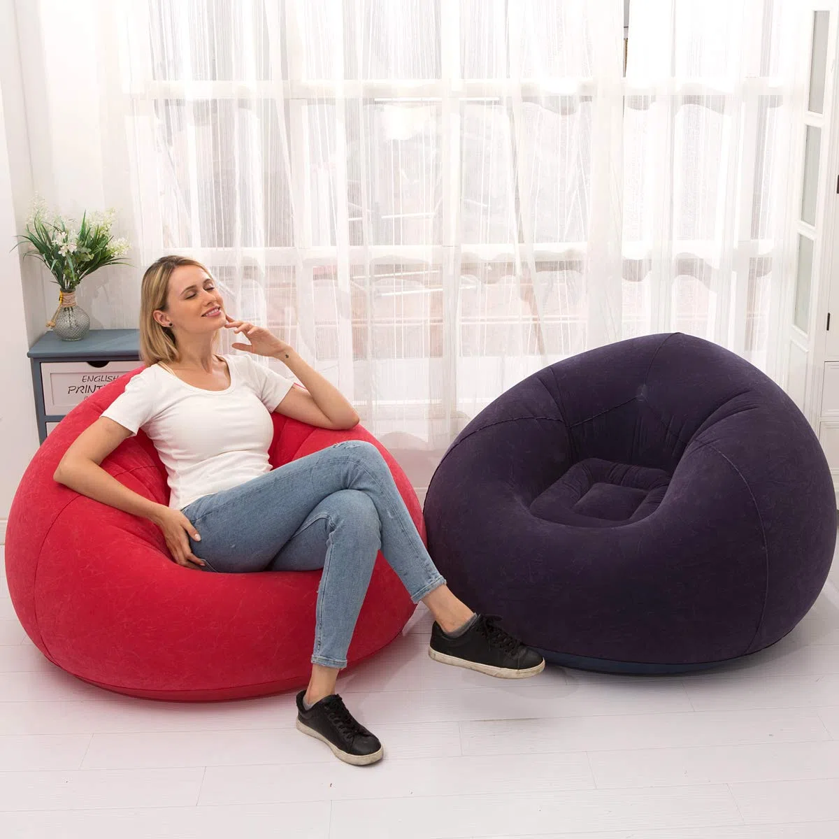 LONEEDY - Divanetto gonfiabile per interni o esterni, con interno morbido, (blu sferico).