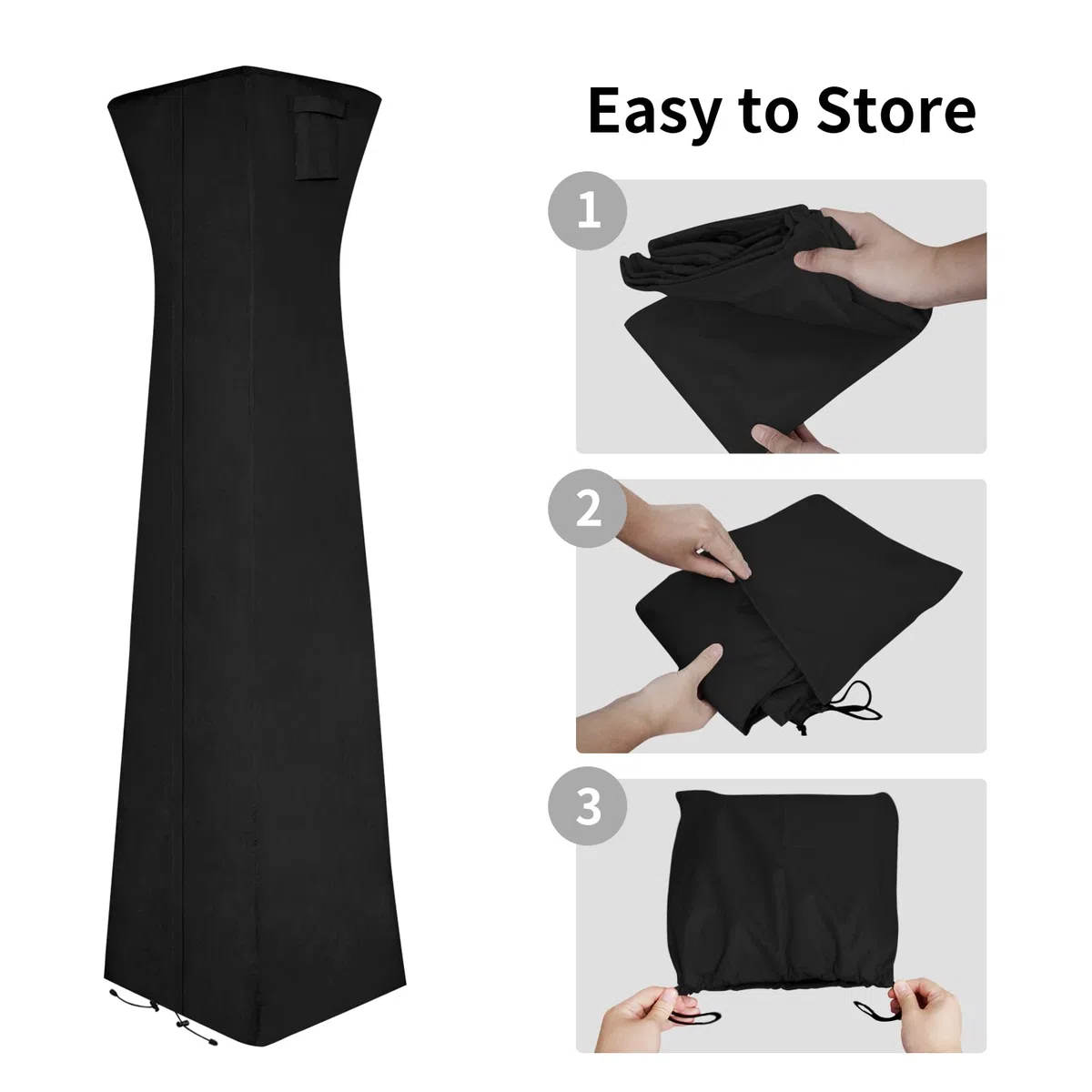 Easy-Going Pyramid Torch Patio Heater Cover with Zipper and Storage Bag, Waterproof Outdoor Heater Cover Dustproof, UV-Resisant, Wind-Resistant (90" H x 23" L x 23" W, Black)