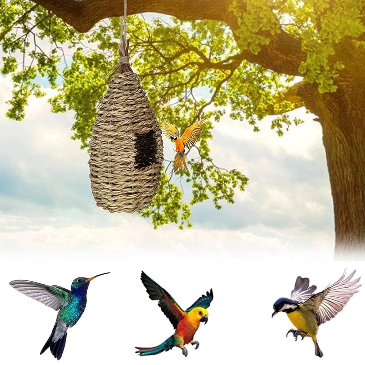2 Pezzi Nido Uccello Erba Casetta, Casa Degli Uccelli di Paglia, Nido per Uccelli Selvatici All'aperto, Casetta Uccellini da Esterno per Uccellini Come Colibrì, Merli, Passeri e Cinciarelle