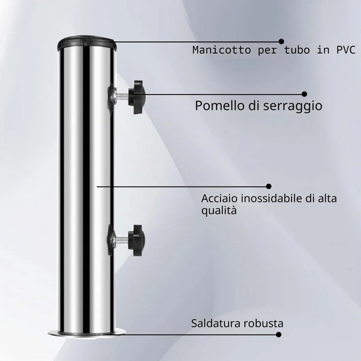 Forhome Tubo di supporto per ombrellone da giardino, universale, con 3 anelli di riduzione (48/38/32 mm), per ombrellone