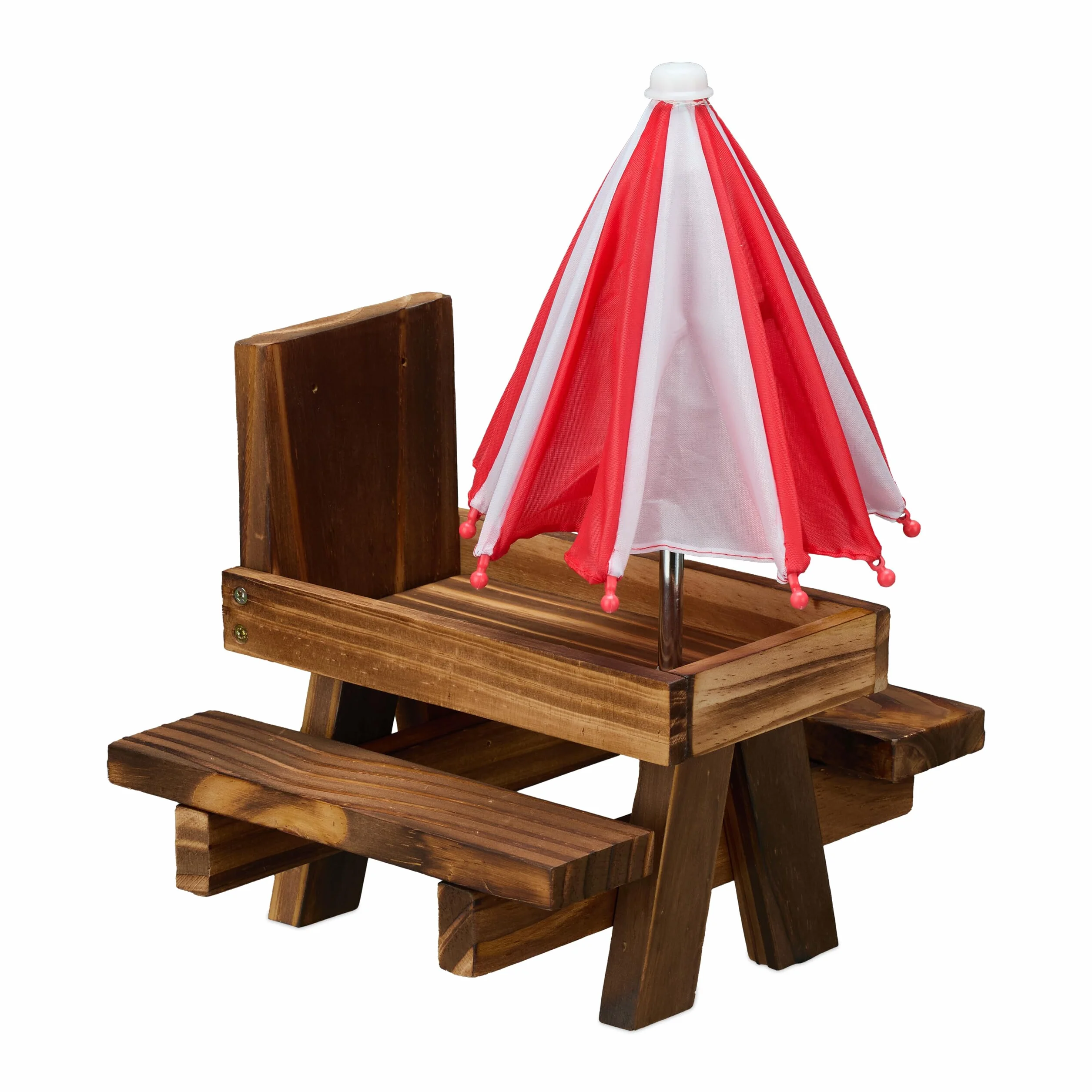 Relaxdays Tavolino Mangiatoia per Scoiattoli, Stazione Appesa con Ombrelloni, per Gli Alberi, in Legno, Marrone Scuro