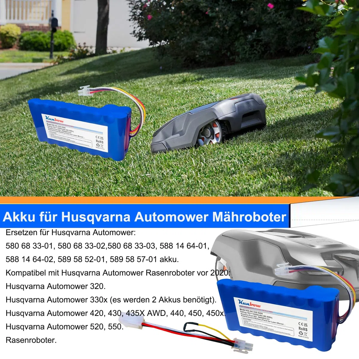 Batteria di ricambio per robot tosaerba Husqvarna Automower 320, 330X, 420, 430, 430X, 430X, 440, 450X, 520, 550, ricambio per Husqvarna Automow batteria 580 68 33-01,580 68 33-02. 18 V/93 6 Wh