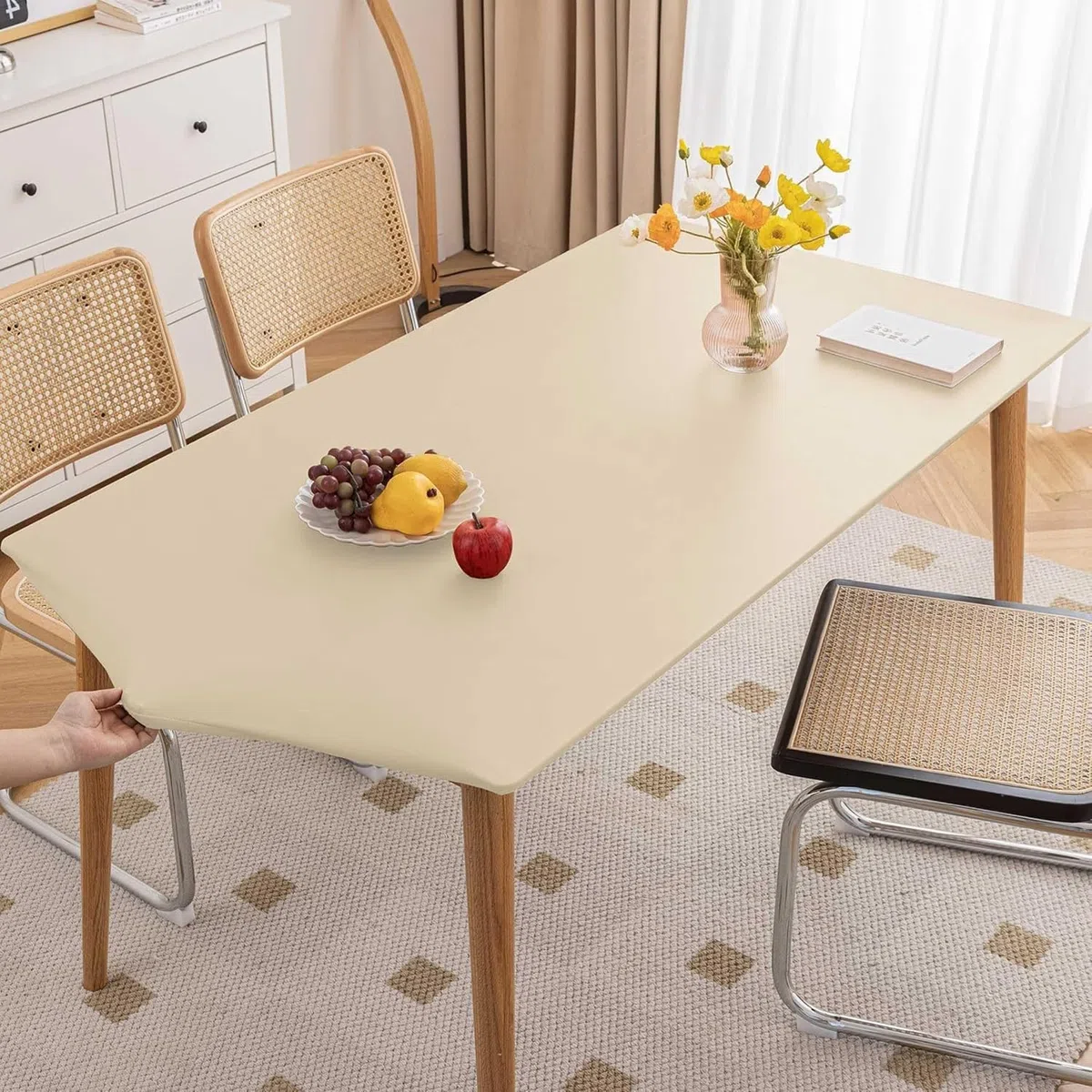 Copritavolo Quadrata Impermeabile 60×60-100×100cm Tovaglia Antimacchia Rettangolare 60×120 80×130 90×150 90×140cm Bordo Elasticizzato for Interno ed Esterno(Beige,100x100cm/40x40in)
