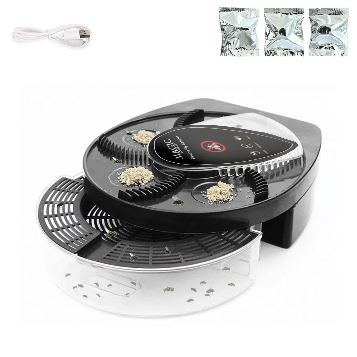 Acchiappamosche Elettrico. Trappola per Mosche Girevole a 360°, Antizanzare per Casa, Cucina, Ristorante, Hotel, Bar, Silenziosa, Batteria da 72 H (Ricaricabile con Cavo USB Inclusi)