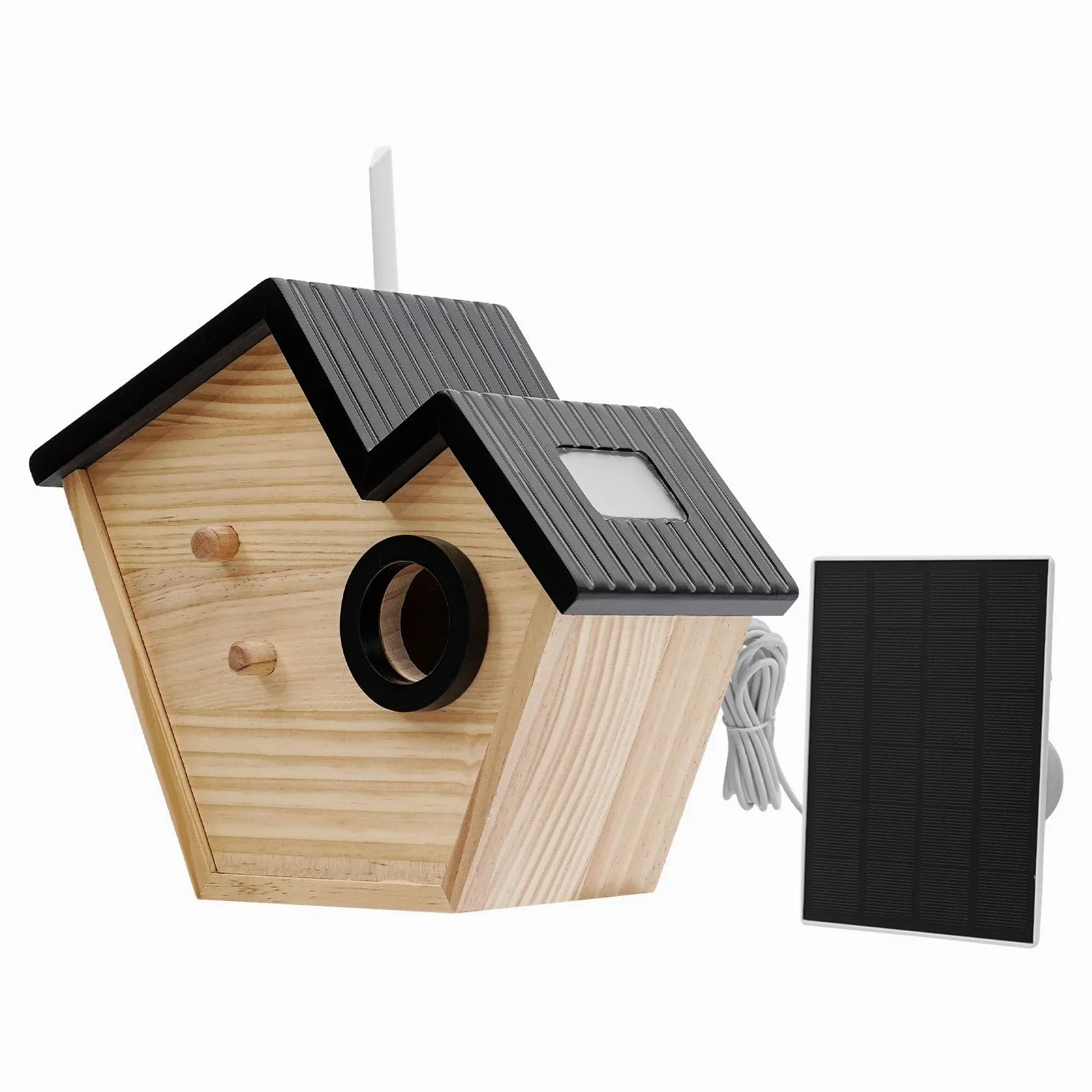 Casetta per uccelli con telecamera e pannello solare, nidificatore con rilevamento di uccelli KI, IP65 resistente alle intemperie, batteria da 4400 mAh, per giardino e balcone