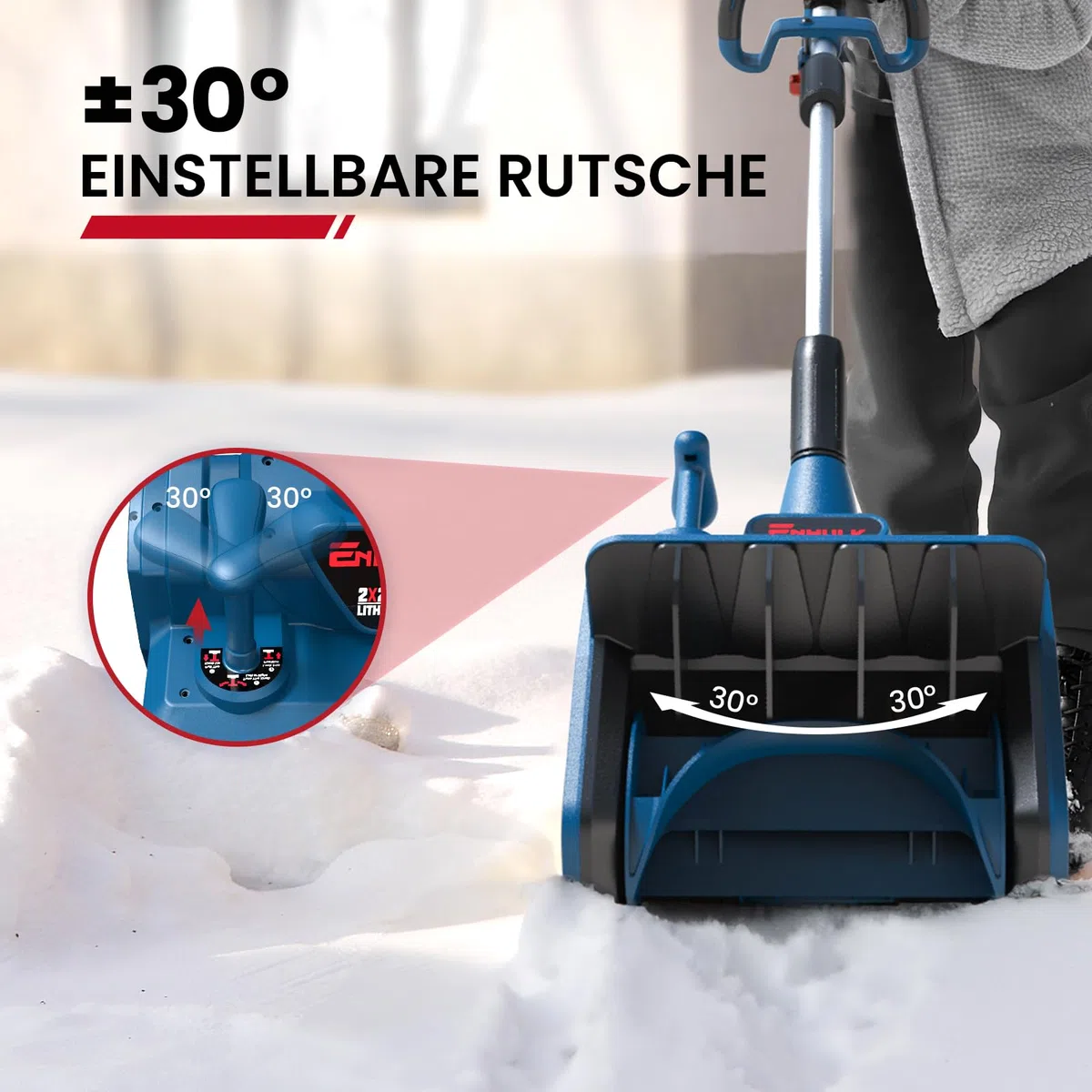 Enhulk 2 spazzaneve a batteria da 20 V, larghezza di lavoro, altezza di 20 cm, pala da neve con impugnatura aggiuntiva, distanza di lancio 8 m, direzione di lancio regolabile ± 30° (include batteria