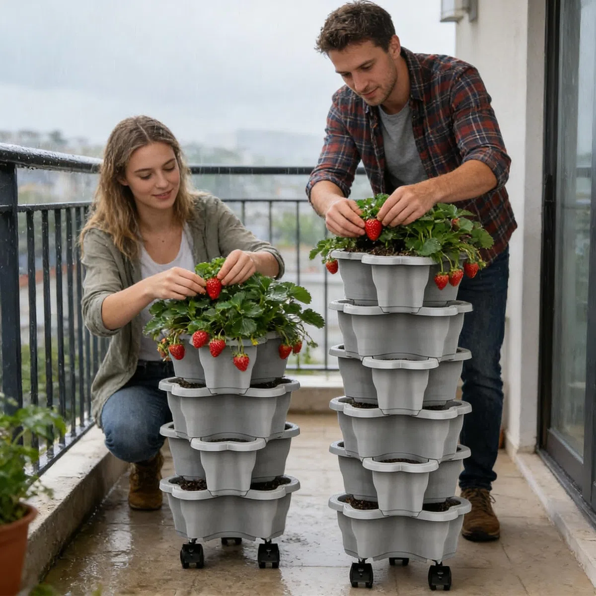 Torre Impilabile A 6 Livelli Con Ruote Per Piantare Fragole, Torre Per Piante Da Interno, Torri Verticali Impilabili Per Il Giardinaggio Rialzato In Casa Sul Balcone In Giardino Nel Patio O Sotto