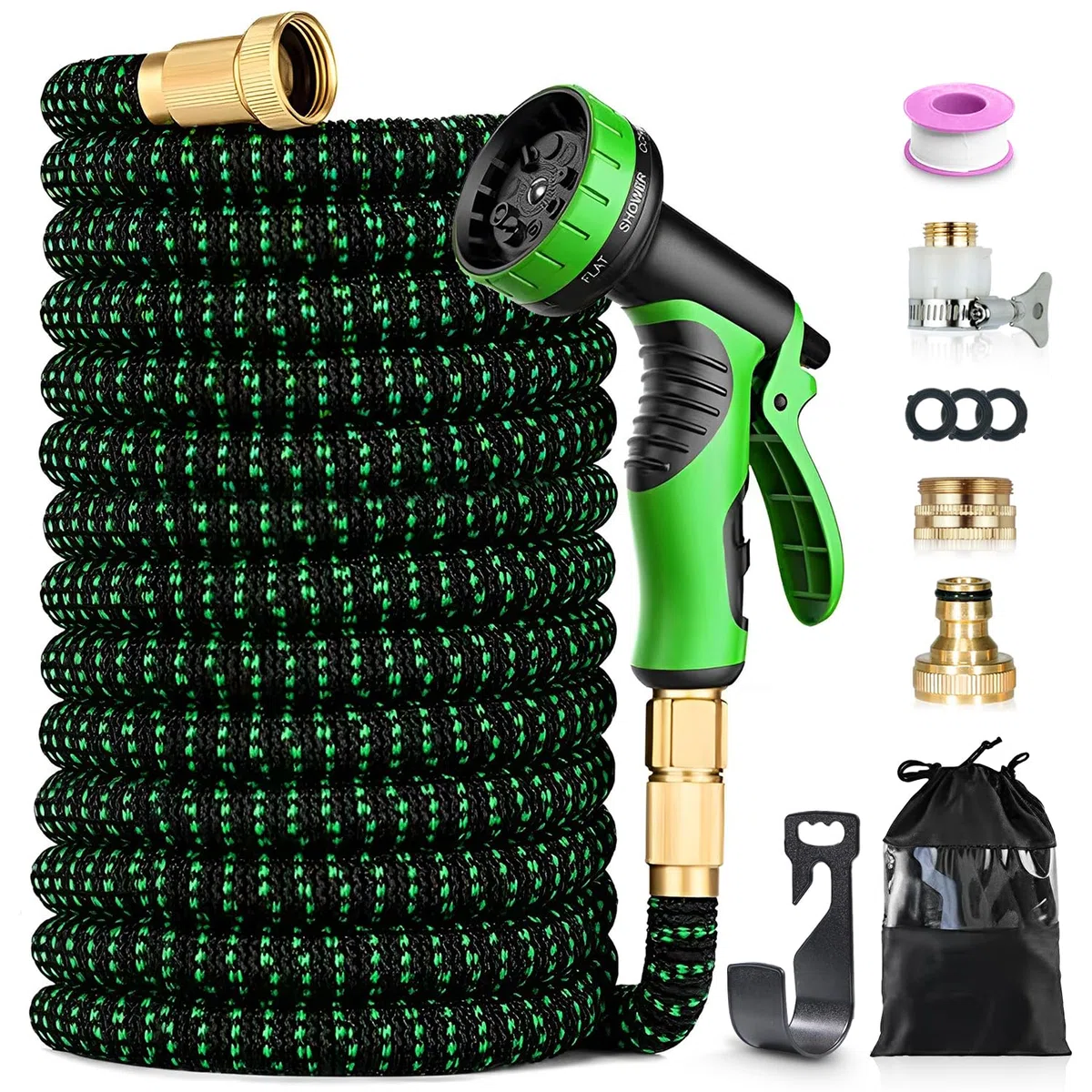 Tubo Giardino Estensibile con Pistola 10 Funzioni, Tubo Irrigazione Flessibile Antitorsione in Lattice a 3 Strati, Connettori in Ottone Massiccio, Tubo Acqua per Giardinaggio e Prato