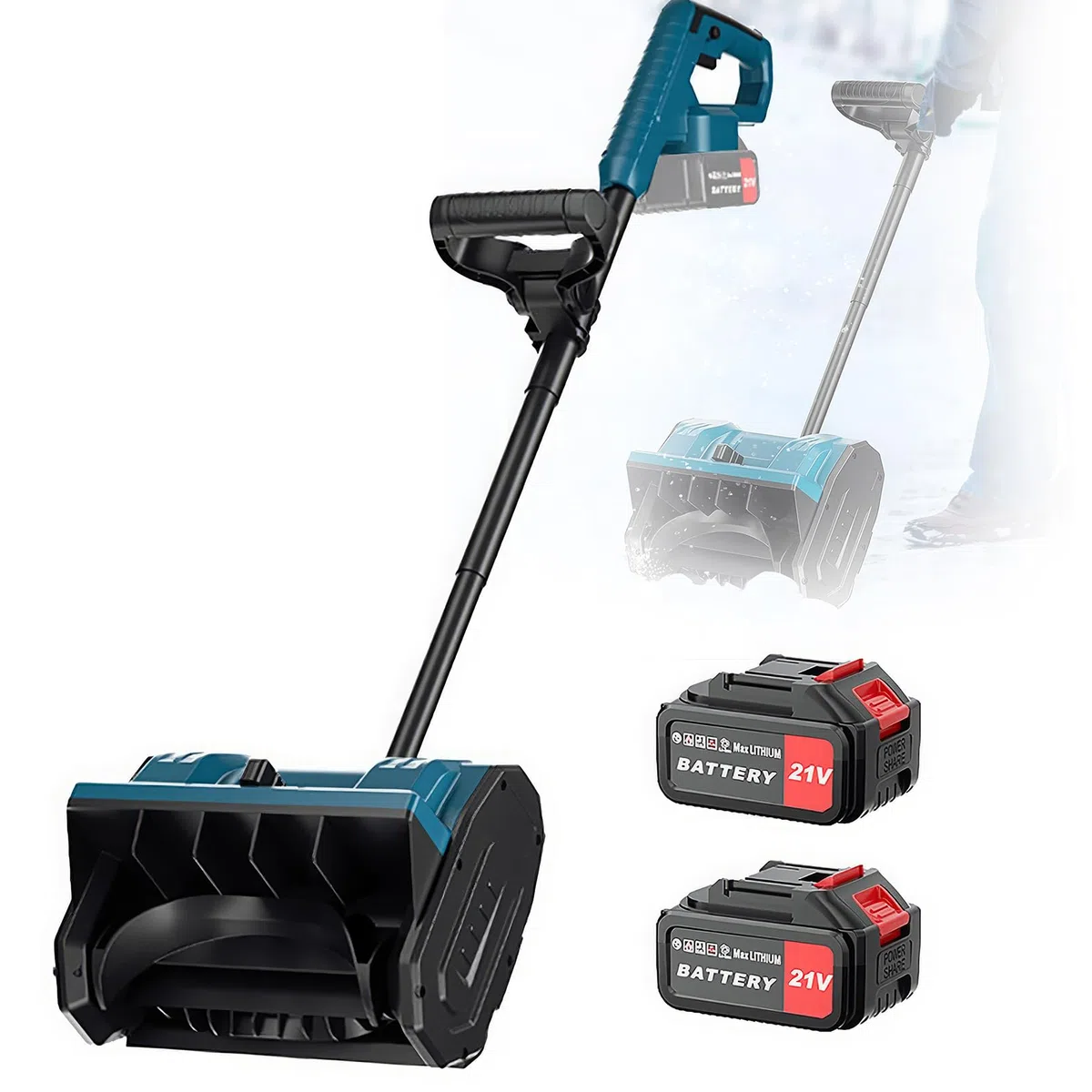 Spazzaneve senza fili, spazzaneve elettrico da 650 W, spazzaneve pieghevole 33000 giri/min, larghezza di pulizia 30 cm, distanza di lancio di 8 m e interruttore di sicurezza, pala da neve per