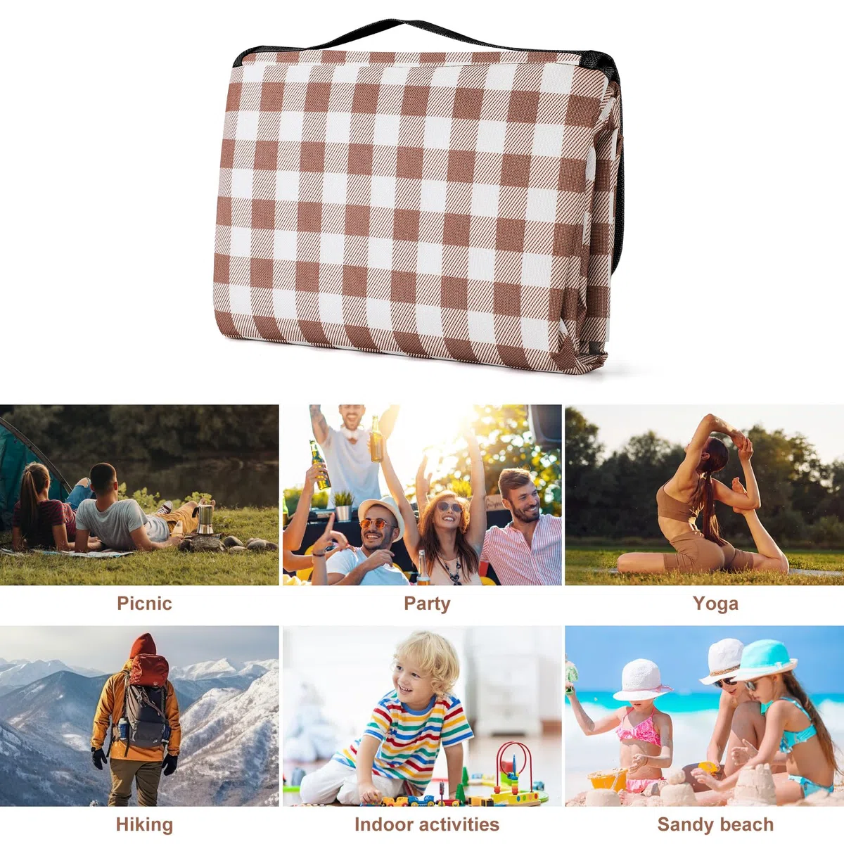 YAOMAISI Comoda coperta da picnic,300 x 200 cm,grande coperta da spiaggia, da campeggio, con maniglia, fondo impermeabile, lavabile in lavatrice, coperta pieghevole per esterni, morbida e grande