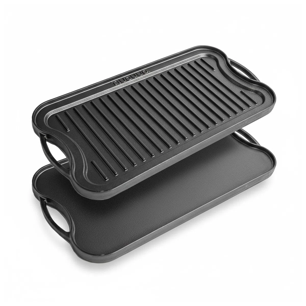 Piastra in ghisa per piano cottura a gas e grigliate su due lati, pre-stagionata, per una cucina sana e deliziosa, superficie piatta e scanalata, 50 x 25 cm