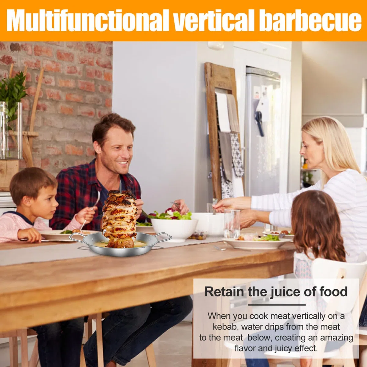 Supporto verticale per spiedini per kebab, in acciaio inox, per barbecue o forno, spiedini verticali per carne con 3 punte di diverse dimensioni, per pollo, pesce, salsiccia e bistecca