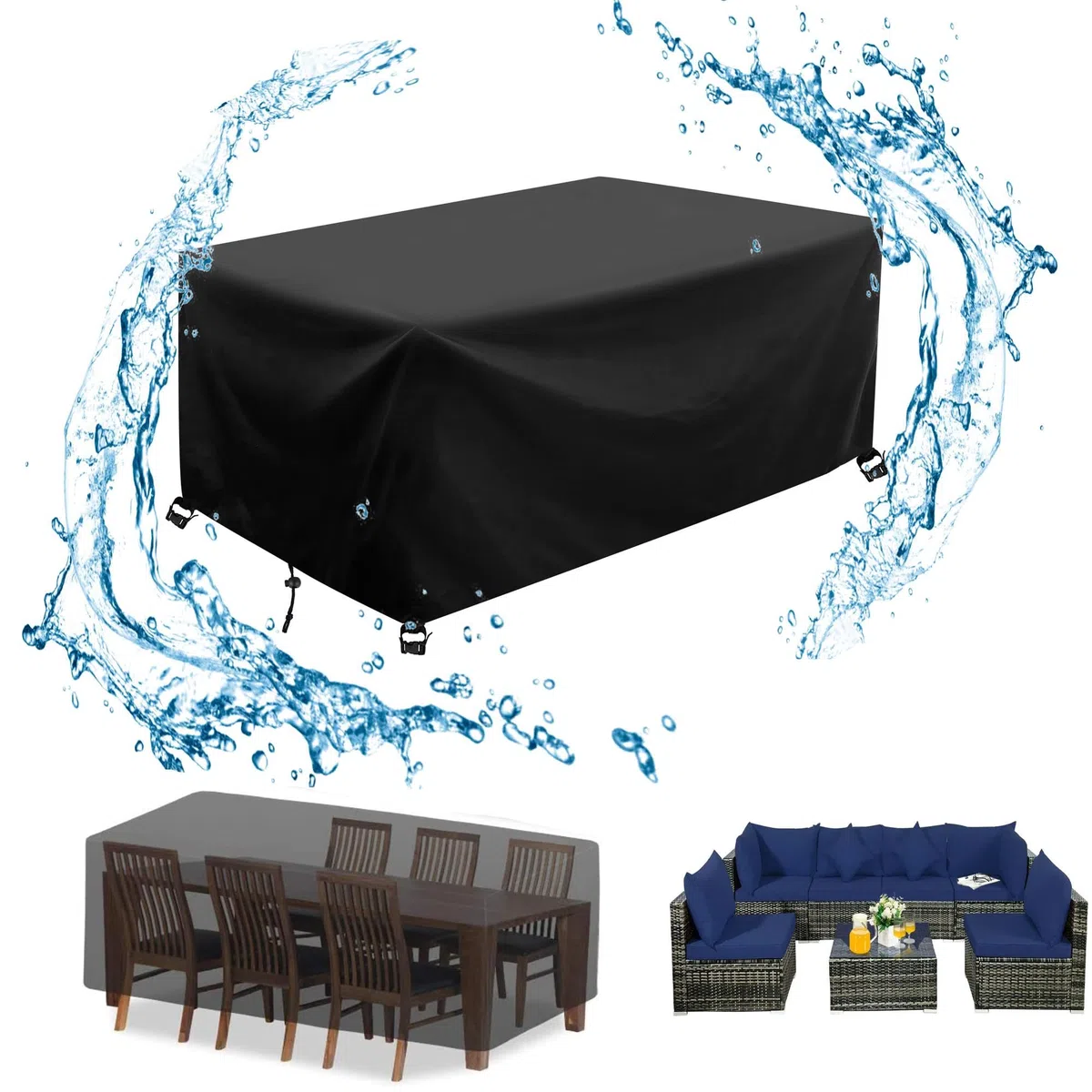 Copertura de Mobili da Giardino 155x95x95cm/LxWxH Nero Telo 420D Oxford Impermeabile Antivento Antipolvere Copri Tavolo da Esterno con Coulisse Copritavolo Telo Copri Mobili da Esterno
