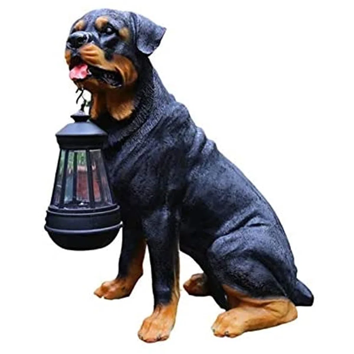 Statua del Cane da Giardino, Ornamento da Esterno con Luce Solare, Statue di Rottweiler in Resina con Lanterna Solare a LED, Regali di Rottweiler per Gli Amanti dei Cani