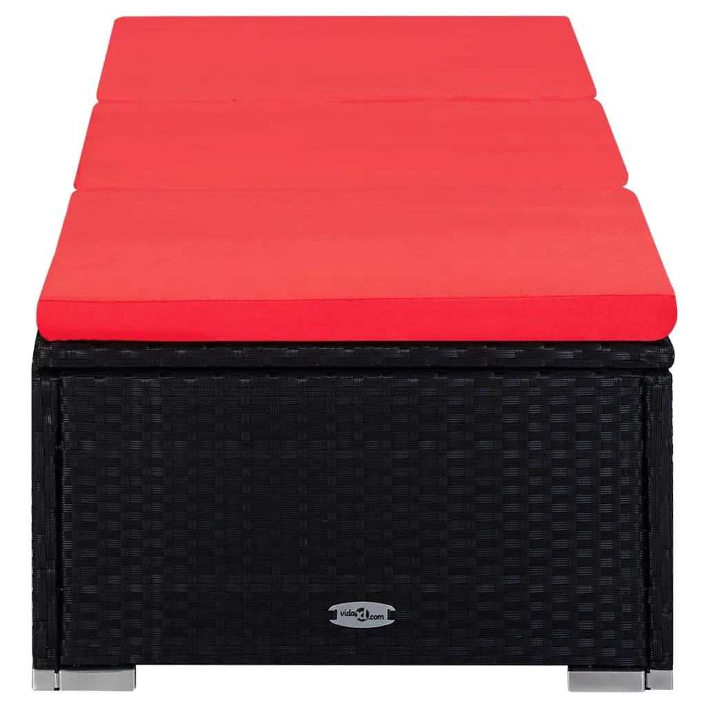 Lettino Prendisole con Cuscino e Tavolino in Polyrattan Rosso, Letto Relax da Giardino Regolabile, Divano Solarium con Cuscino Imbottito per Piscina Terrazza Spiaggia, Agli Agenti Atmosferici