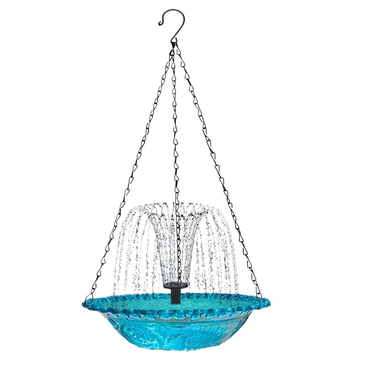 Bagno interattivo per uccelli, fontana solare sospesa, fontana da bagno 23,5 x 23,5 cm con catena in ferro, fontana d'acqua compatta in polipropilene, fontana per uccelli con stile sospeso, doccia per