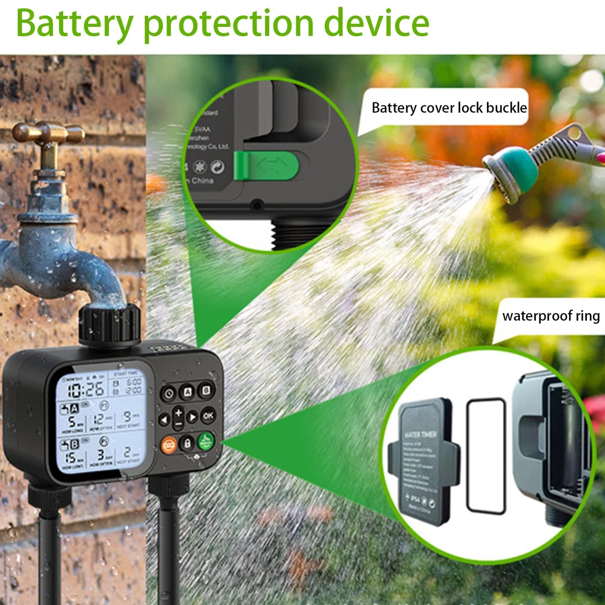 Timer di irrigazione efficiente a due uscite per serra e piscina con orari personalizzati Timer da giardinaggio ABS