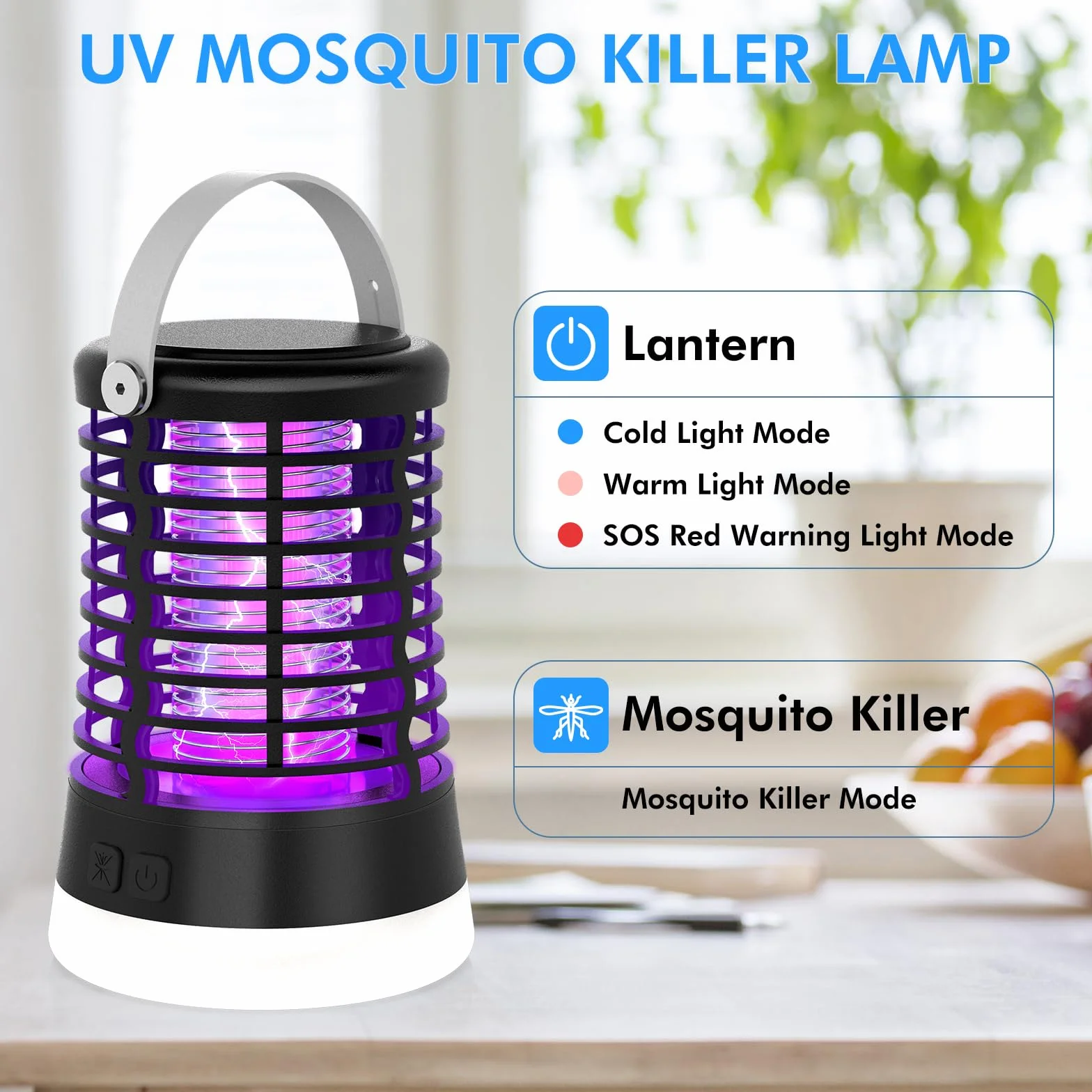 Lampada Antizanzare da Esterno, Ammazza Zanzare Elettrico 2000V per Campeggio con Luce LED, Trappola per Zanzare Ricaricabile USB-C, IP66 Impermeabile, Batteria 2200mAh, per Giardino e Terrazza