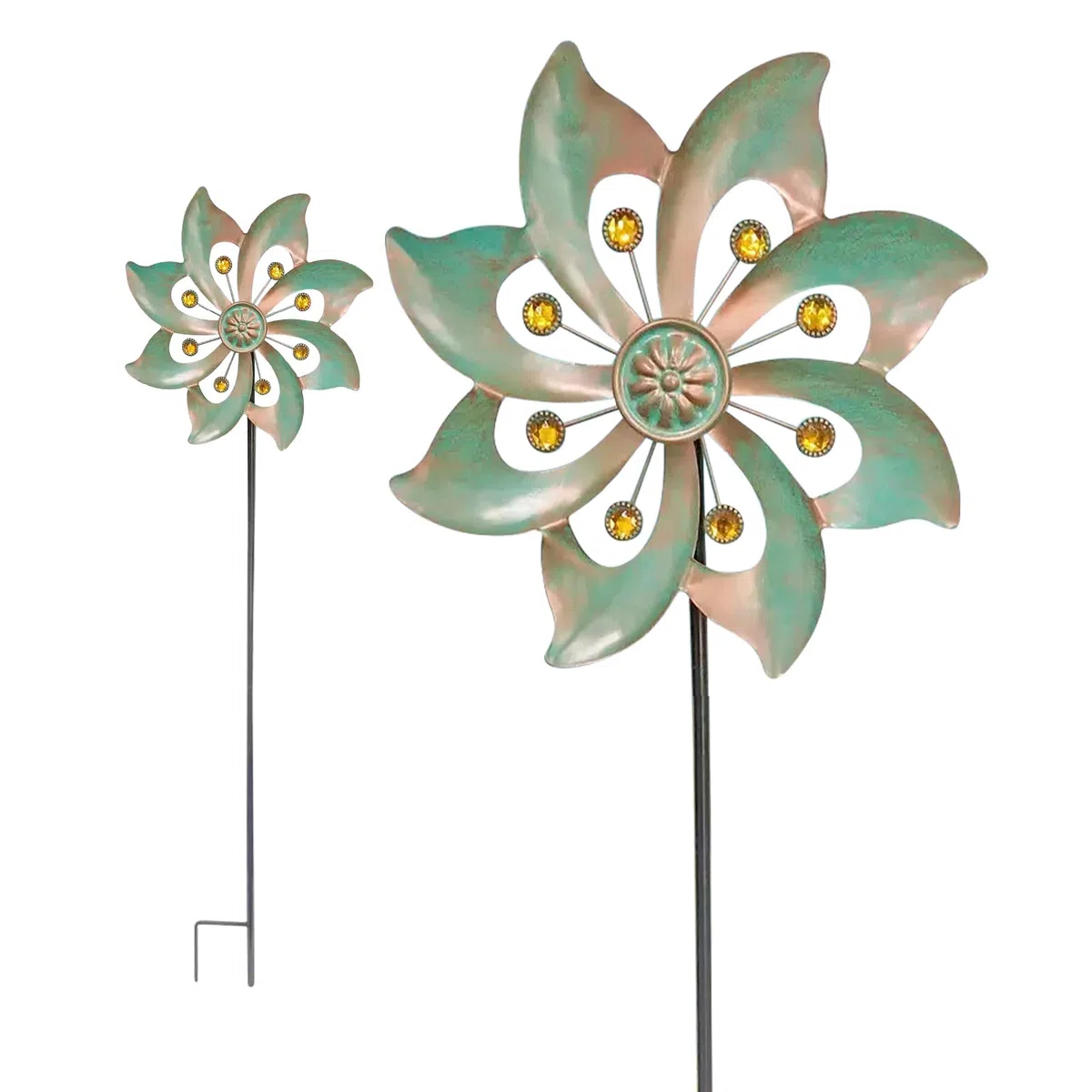 Mulino a vento in metallo, 24 x 24 x 4 cm, per giardino, per giardino, frutteto, cortile (bronzo)