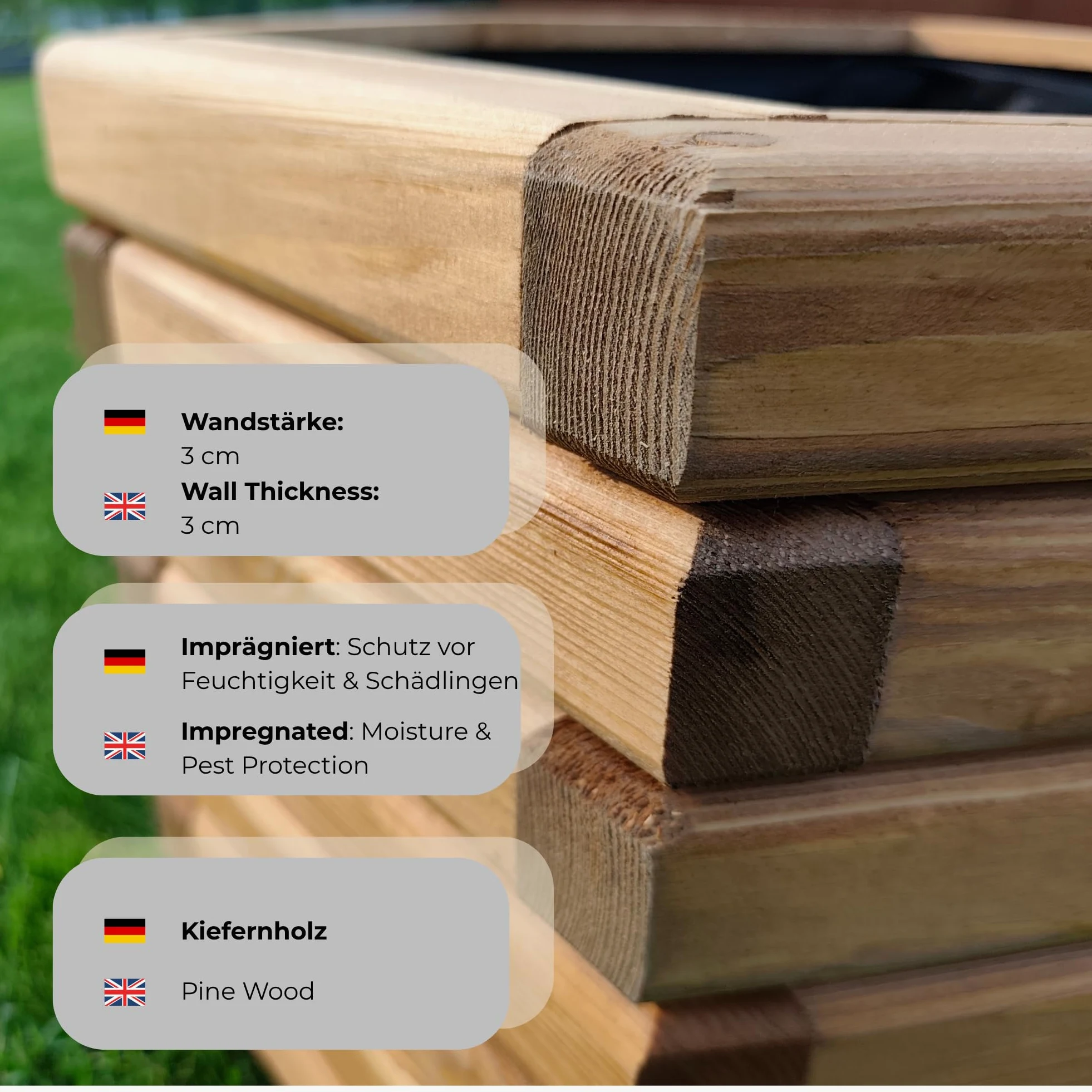 Fioriera in Legno con Tessuto Non Tessuto 118x25x25 cm cm Legno Massello Impregnato Colore Teak Vaso da Esterno per Giardino Balcone e Terrazza, Resistente alle Intemperie, 43L