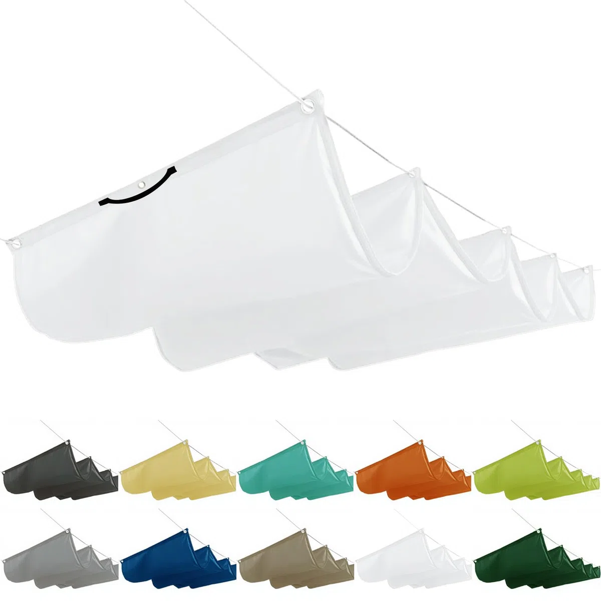 Tenda da sole con albero retrattile, tenda da sole pergolato, regolabile, per ombreggiatura con corda di trazione, per tettuccio in terrazza, gazebo, terrazza e giardino, 1 x 2 m, colore bianco