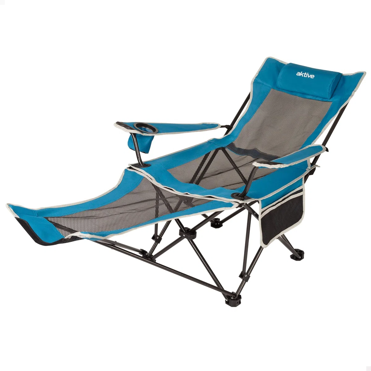 Aktive 63001 - Sdraio da campeggio pieghevole | Poltrona con cuscino e sottobicchiere | Capacità 1 persona | Supporta 110 kg | Lettino da giardino antiribaltamento per esterni