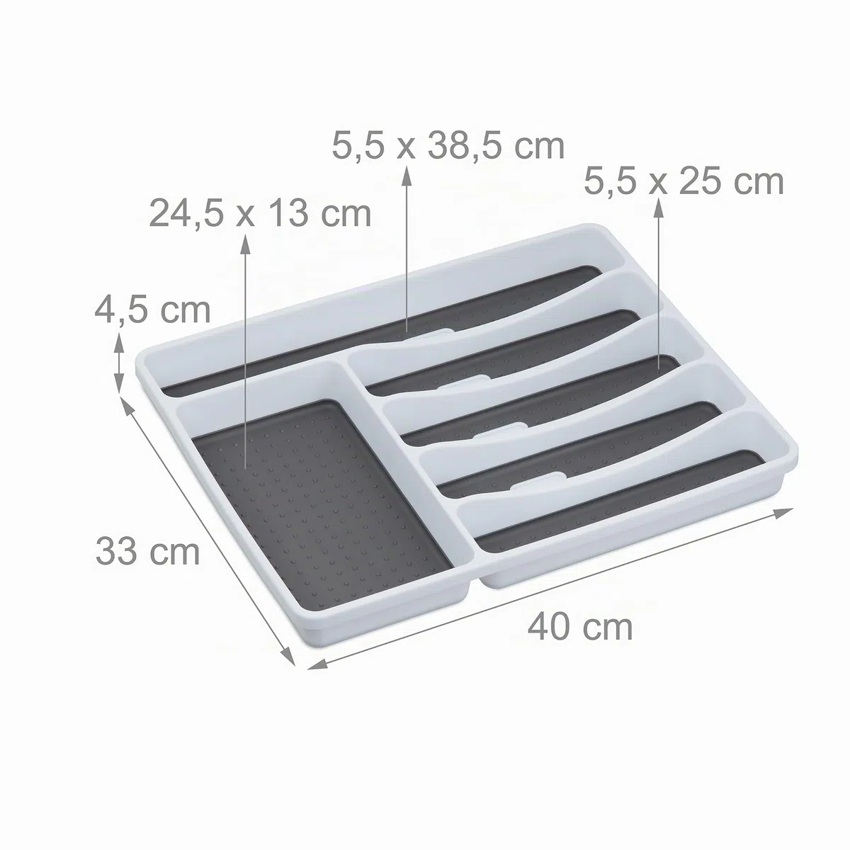 Relaxdays Portaposate da Cassetto, Divisore per Posate, Organizer da Cucina, HxLxP: 4,5 x 33 x 40 cm, Bianco Grigio
