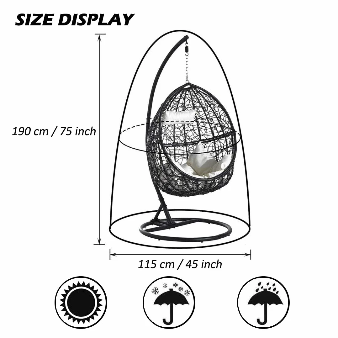 Copri Sedia da Giardino Pensile per Uova in Rattan per Esterni Sedia da Altalena in Vimini Impermeabile Antipolvere per Mobili da Giardino con Cerniera, 190x115 cm (Nero)