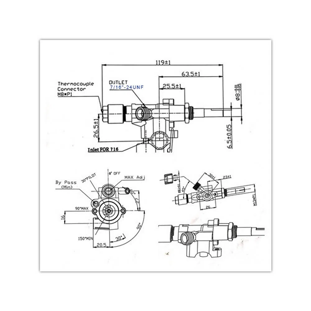 METER STAR Valvole d'ottone di sicurezza del gas della griglia del barbecue con lo sbocco del gas dell'unità del magnete di Orkli con il filo 7/16"-20UNF