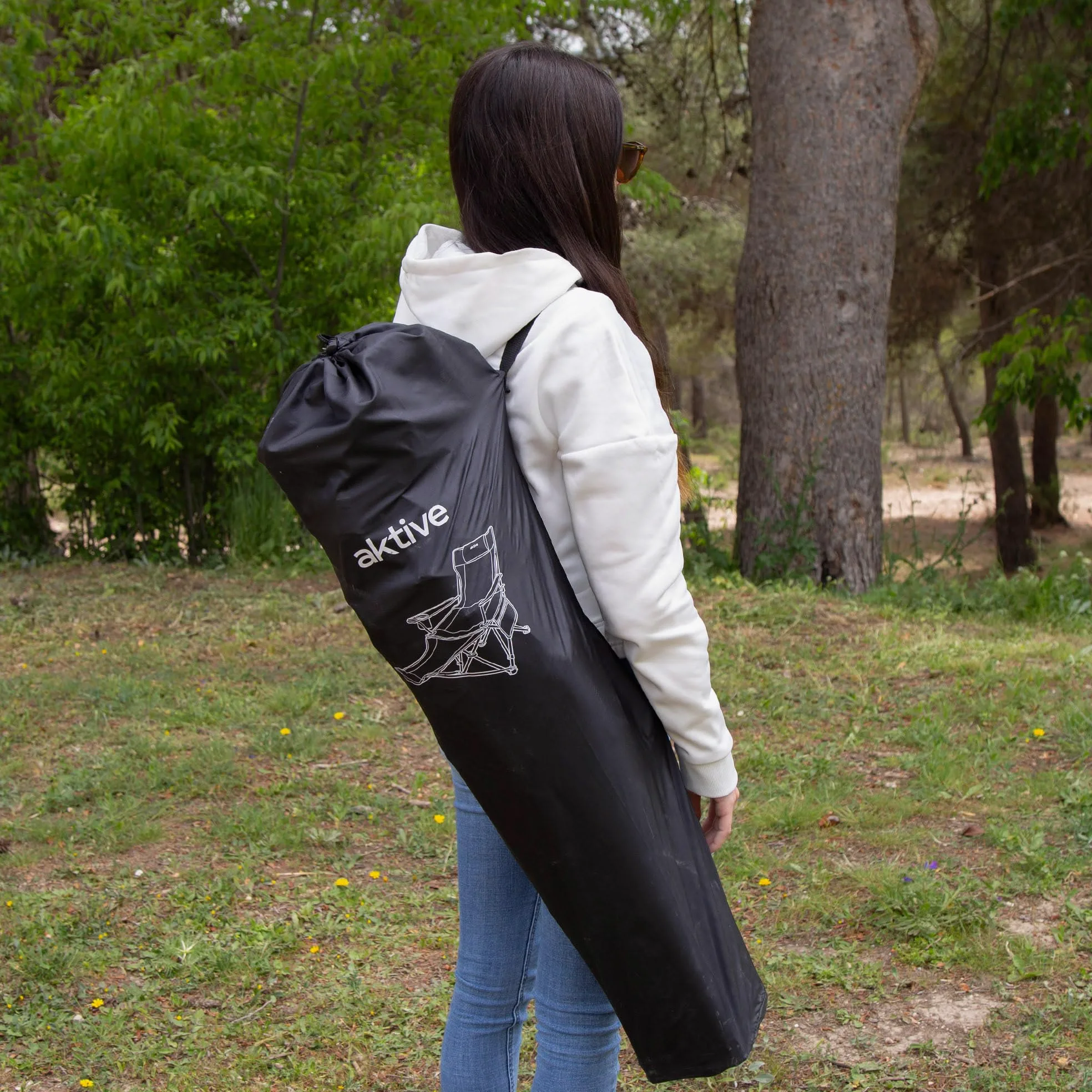 Aktive 63001 - Sdraio da campeggio pieghevole | Poltrona con cuscino e sottobicchiere | Capacità 1 persona | Supporta 110 kg | Lettino da giardino antiribaltamento per esterni
