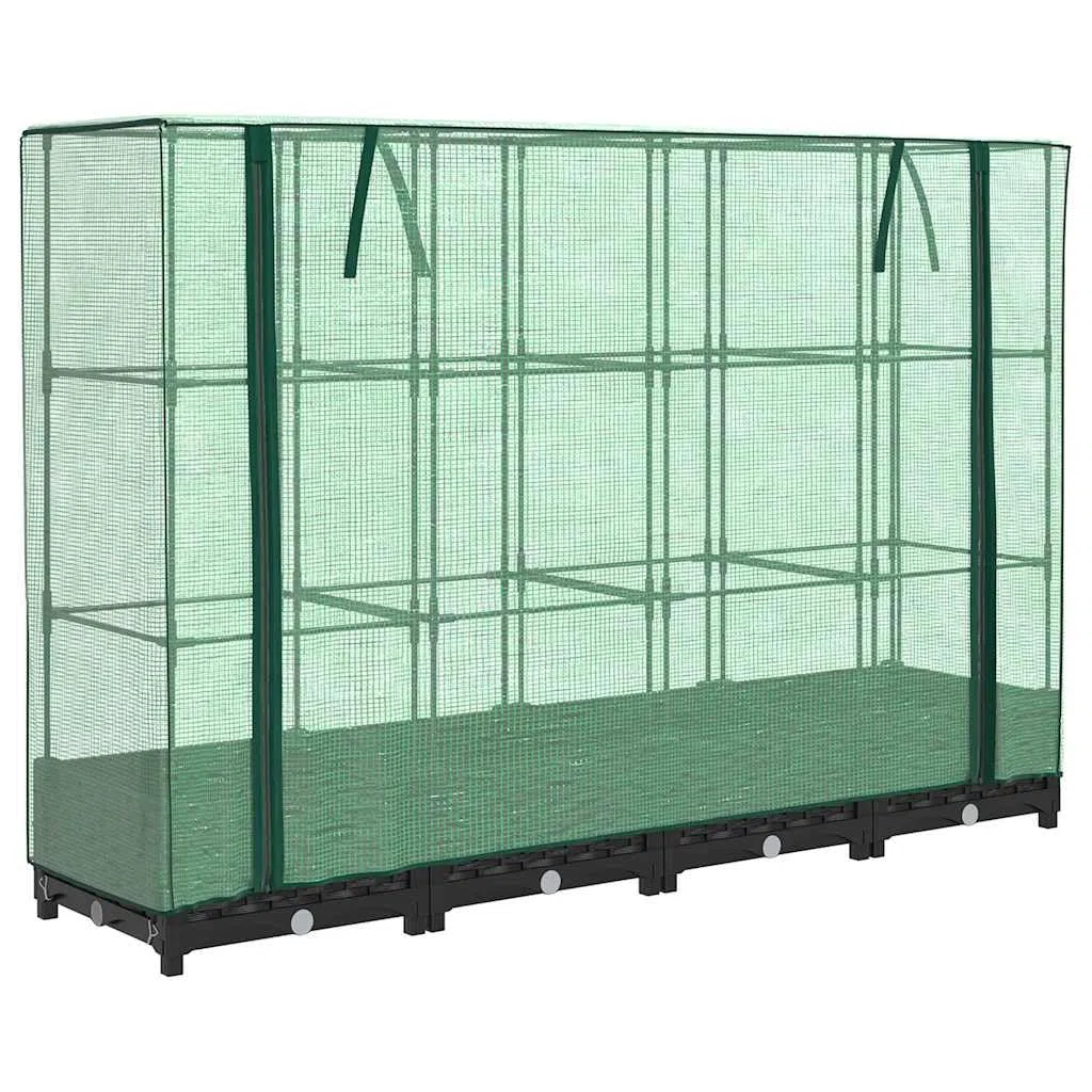 Letto Rialzato con Copertura Serra Effetto Rattan 160x40x123 cm Nero Verde per Piante e Orto Domestico, Struttura Robustissima in Ferro e Polipropilene con Telo