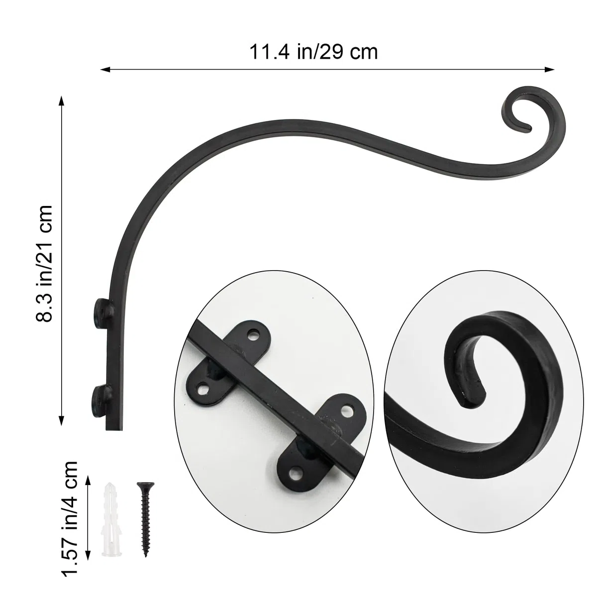 Set di 2 ganci per piante da appendere all'aperto, in metallo, per appendere cesti pesanti, mangiatoia per uccelli, lanterne, campanelli a vento (nero)