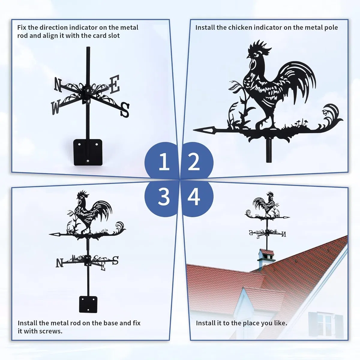 Segnavento In Acciaio Inox, Banderuola A Forma Di Gallo, Indicatore Di Direzione Del Vento Per Giardino, Cortile, Fattoria, Decorazione, Nero