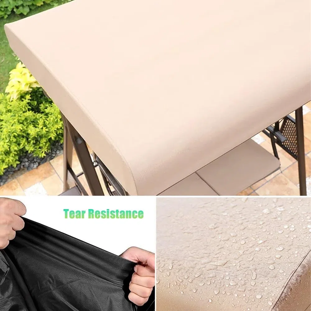 Copertura per Altalena Hollywood 3 Posti Baldacchino di Ricambio per Dondolo da Giardino 164X114cm 195X125cm Tettino Parasole Universale Impermeabile(Beige,77x49x9in(195x125x20cm))