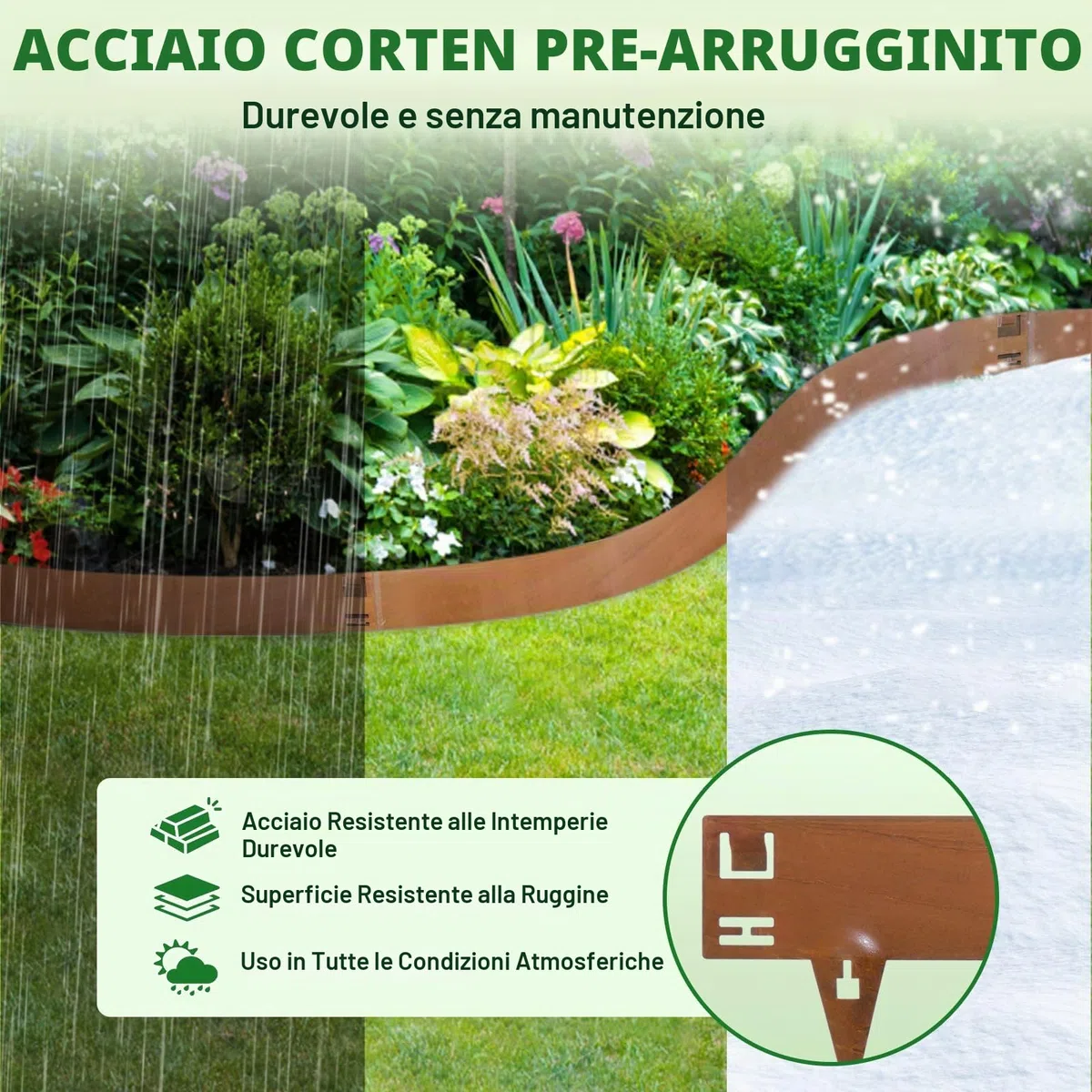 107,5 cm x 5 Bordo per aiuola in metallo Corten flessibile | Delimitazione per aiuola in acciaio | Bordo per aiuola flessibile per delimitazioni del prato, bordi del prato per delimitazioni