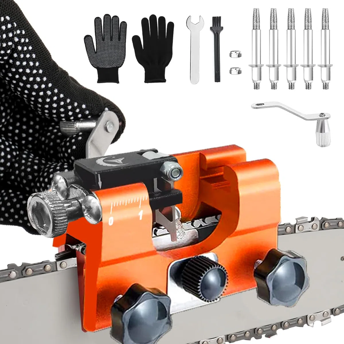 Affilacatene Per Motosega, Affila Motosega Portatile, Affilacatene Manuale Per Motosega, Affilacatene, Set con 5 Testine Abrasive, Per Tutti i Tipi di Motoseghe