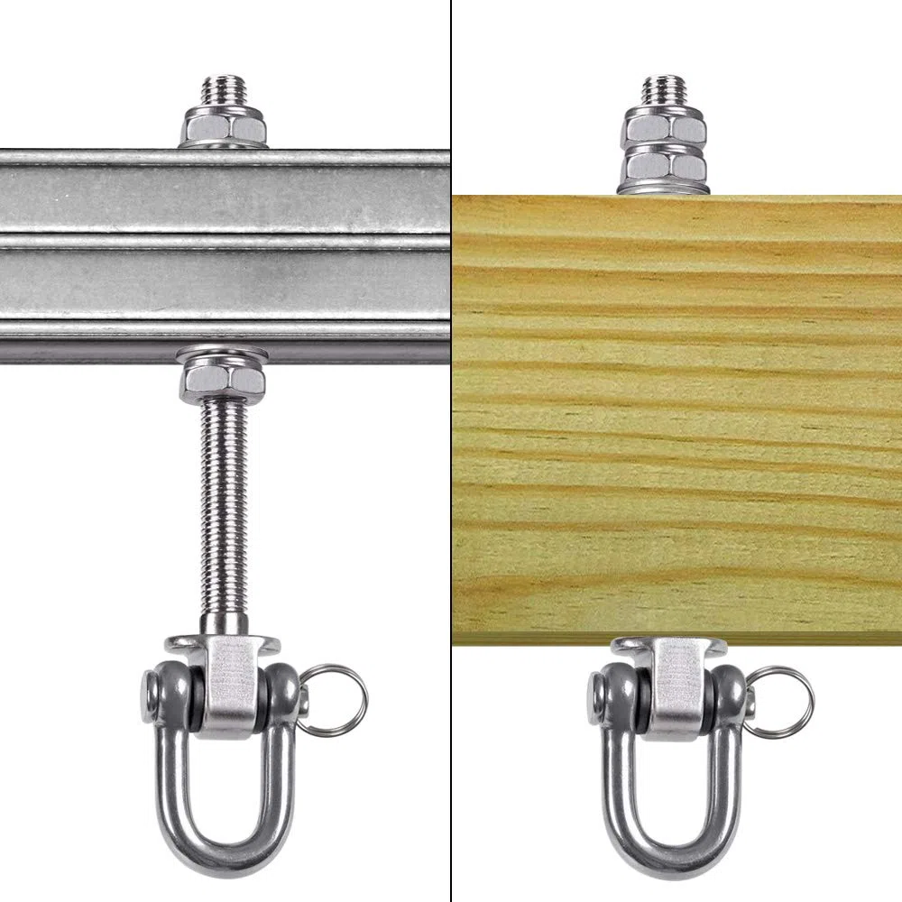 SELEWARE 180° Heavy Duty grucce oscillanti, capacità 800 kg, in acciaio inox permanente antiruggine 304, 14,5 cm legno e acciaio travi altalena set yoga amaca cair punzonatura, confezione da 4