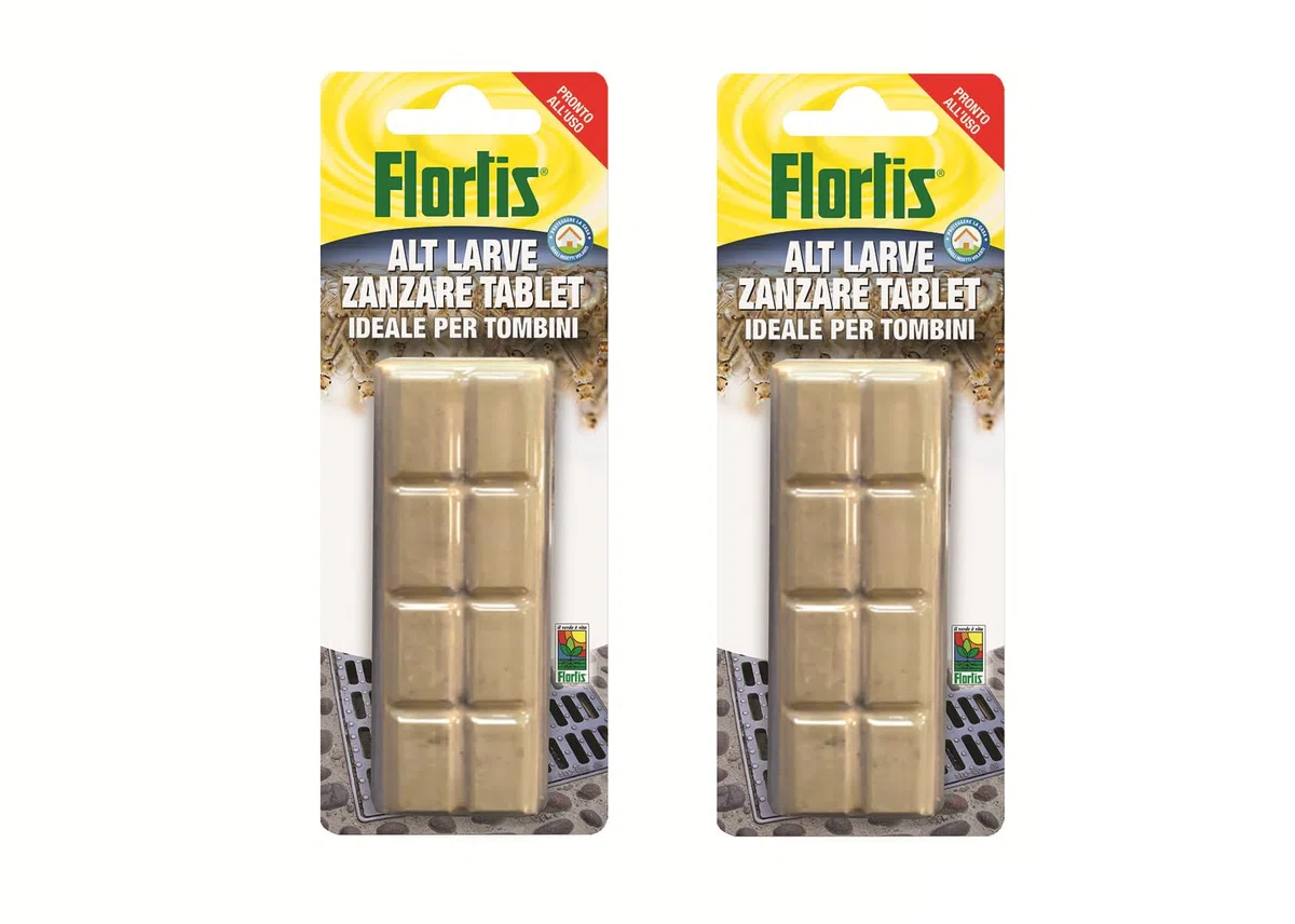 Flortis Alt Larve Zanzare Tablet. 16 blocchi solubili antizanzare. Antizanzare da giardino e tombini, sottovasi, acqua stagnante, orti. Larvicida zanzare. Prodotto antizanzare per giardino pronto uso.