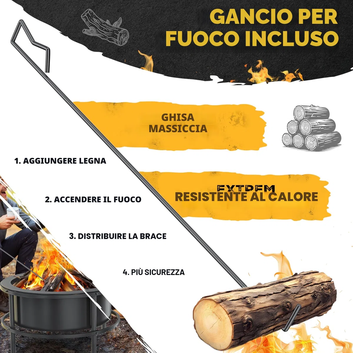 KESSER Braciere con griglia Ø 65 cm, braciere 0,6 mm, in acciaio raffinato a freddo, con pneumatici, braciere in legno e carbone con gancio in ghisa, diametro 52 cm, spazzola e copertura