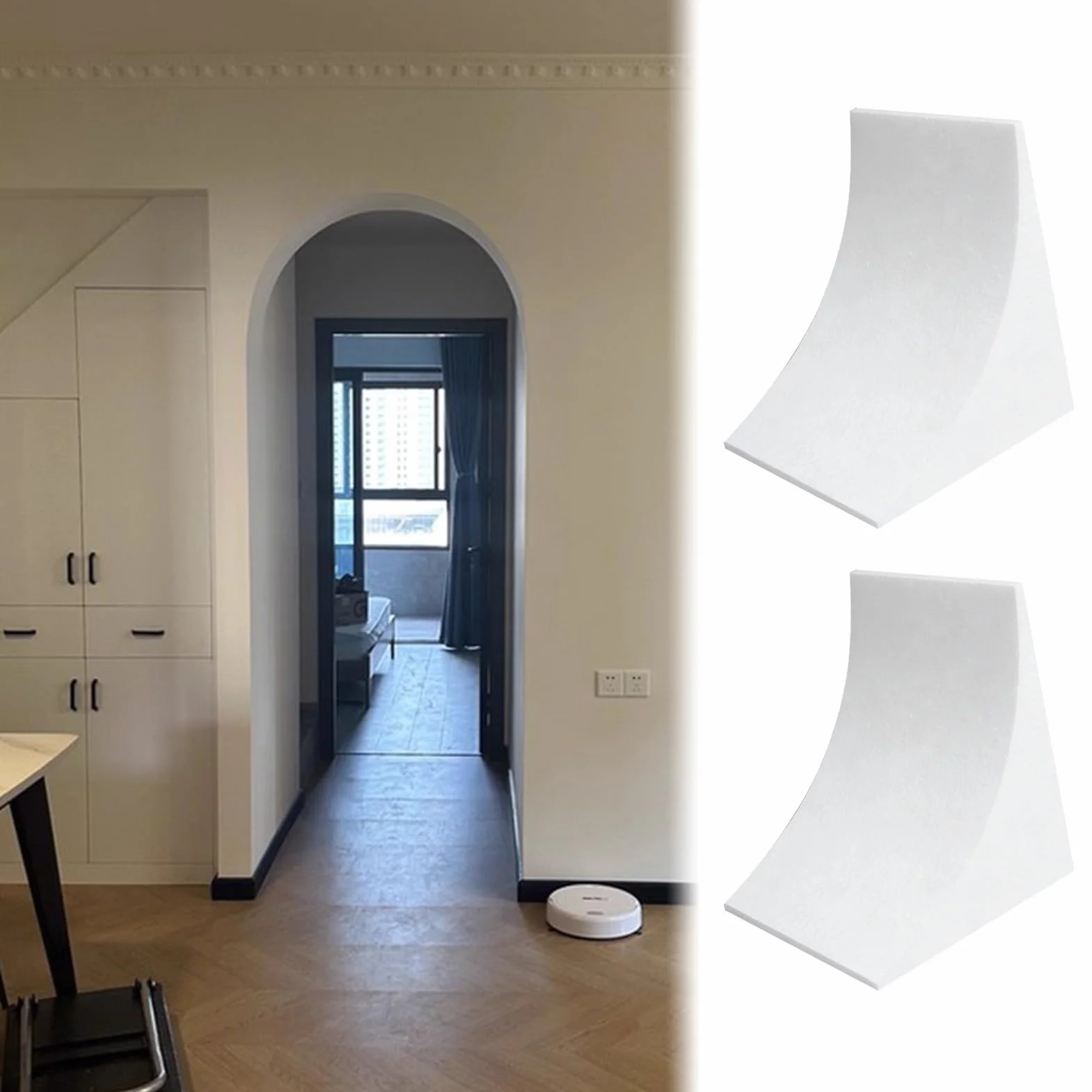 Set di 2 cornici precurvate per Arco Porta, Modanatura Universale ad Arco Arrotondato per Porta, Inserto ad Arco semicircolare verniciabile, Kit di Decorazione per Arco Interno (10x18x18 cm