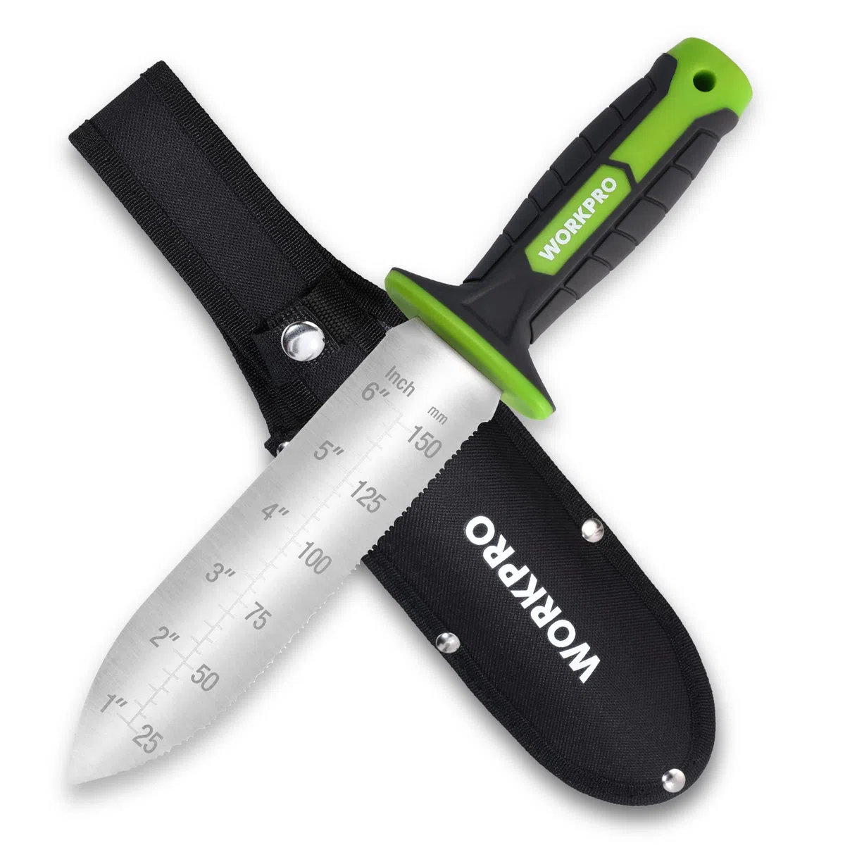WORKPRO Coltello da Giardino in Acciaio Inossidabile, Strumento Ergonomico con Manico in TRP, Paletta da Giardino con Custodia in Oxford - Ideale per Estirpazione, Piantagione e Scavatura