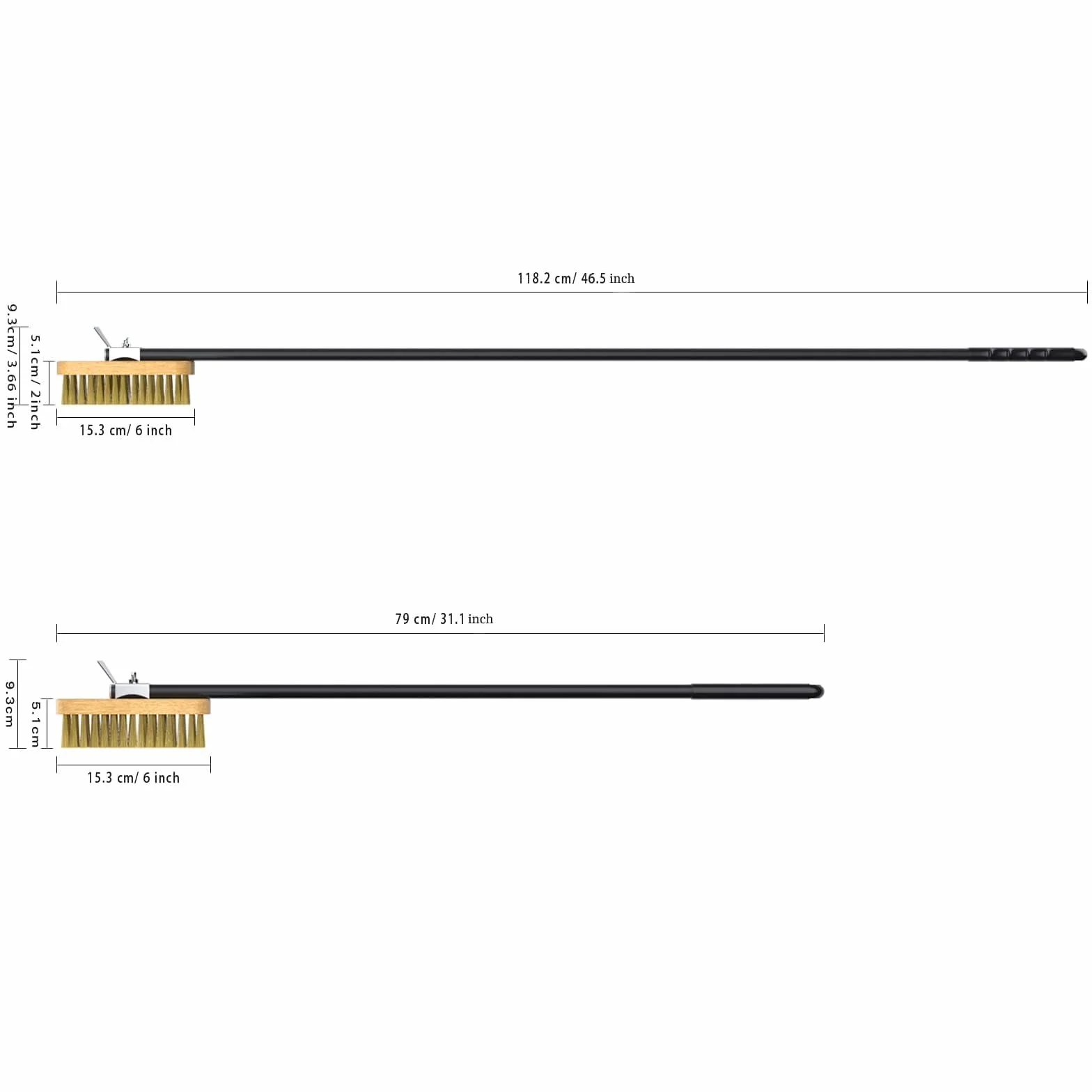 G.a HOMEFAVOR Spazzola per Forno Pizza, Forno per Pizza Pulizia Ottone Spazzola, con Manico Lungo Staccabile in Alluminio, Setola in Ottone e Raschietto Acciai, Lunghezza Totale 79 cm o 118,2 cm