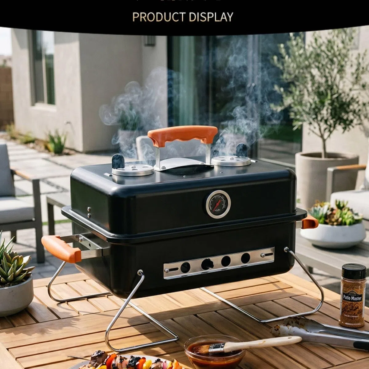 Barbecue a Carbone Portatile Facile da Trasportare Griglia Portatile con Termometro Robusto Griglia con Maniglia per Terrazzo