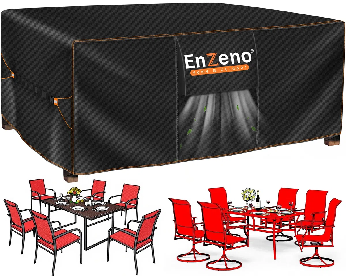 Enzeno Copertura per Mobili da Giardino Impermeabile,160x90x74cm,Resistente All'Inverno in Tessuto Oxford 420D,Rettangolare per Tavolo da Giardino